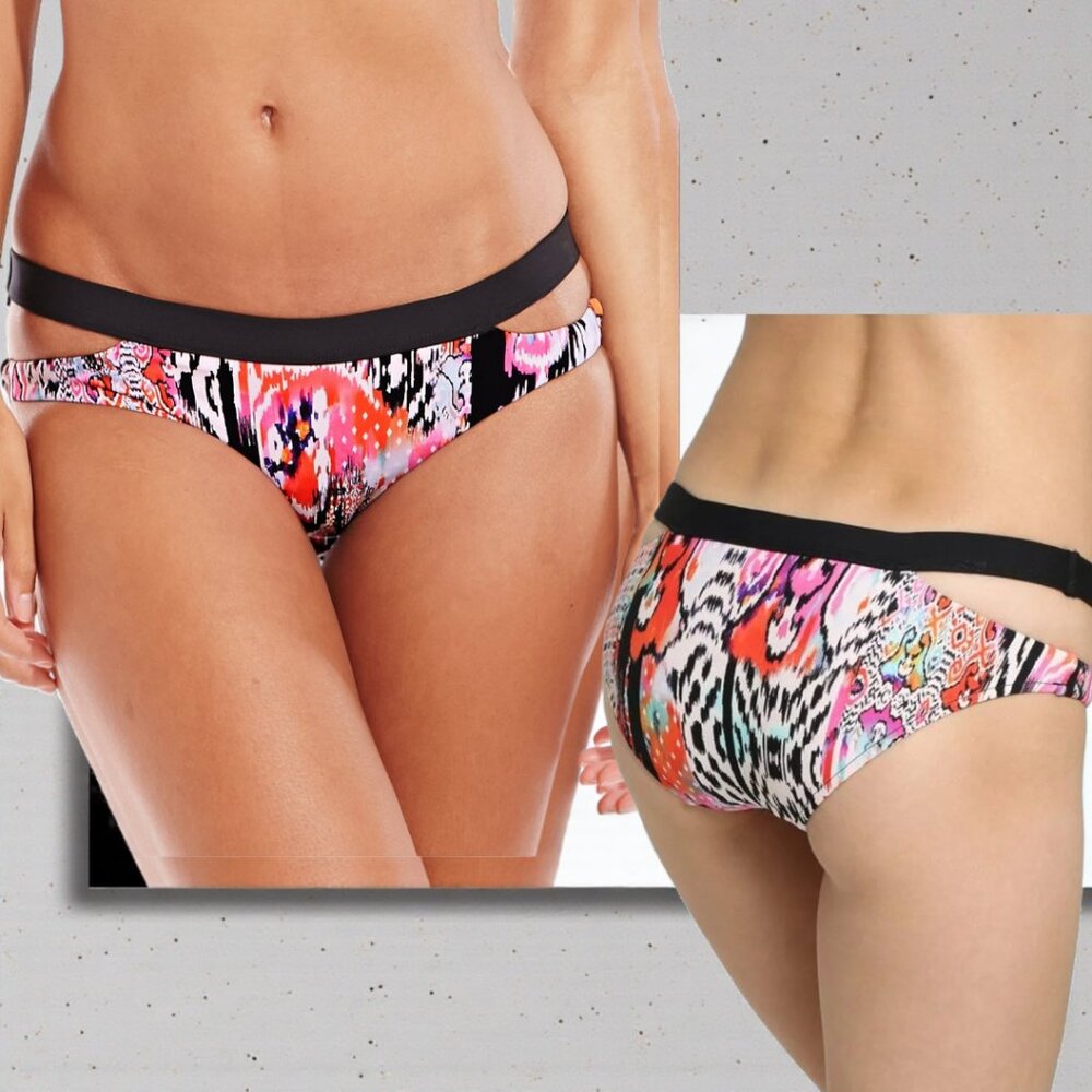 NWT SEAFOLLY ( 10 US ) Split Band Hipster Swim Bottoms in Nectarine/Black